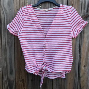 White red striped cropped button down